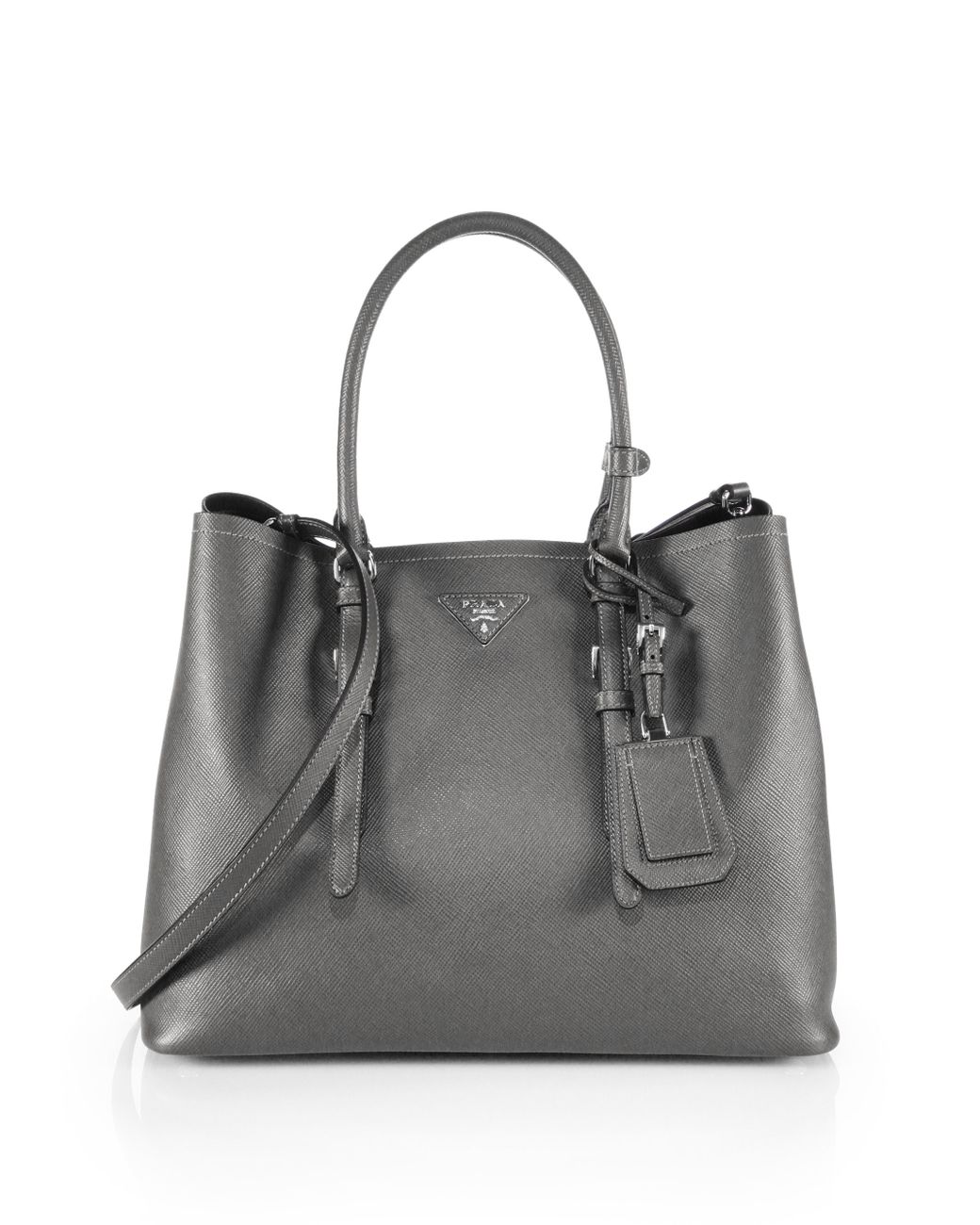 Prada Saffiano Cuir Medium Double Bag in Gray | Lyst