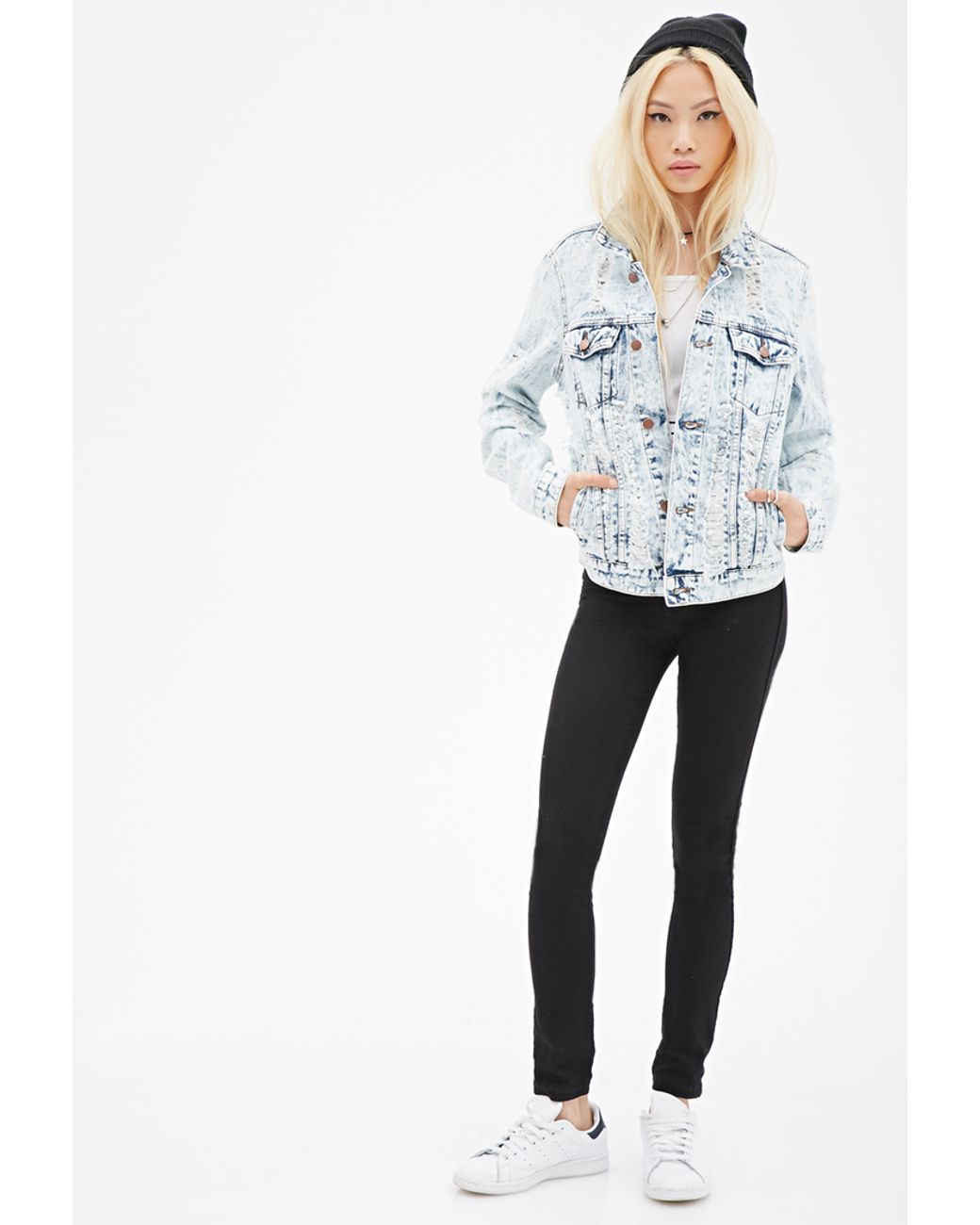 Distressed Acid Wash Denim Jacket 