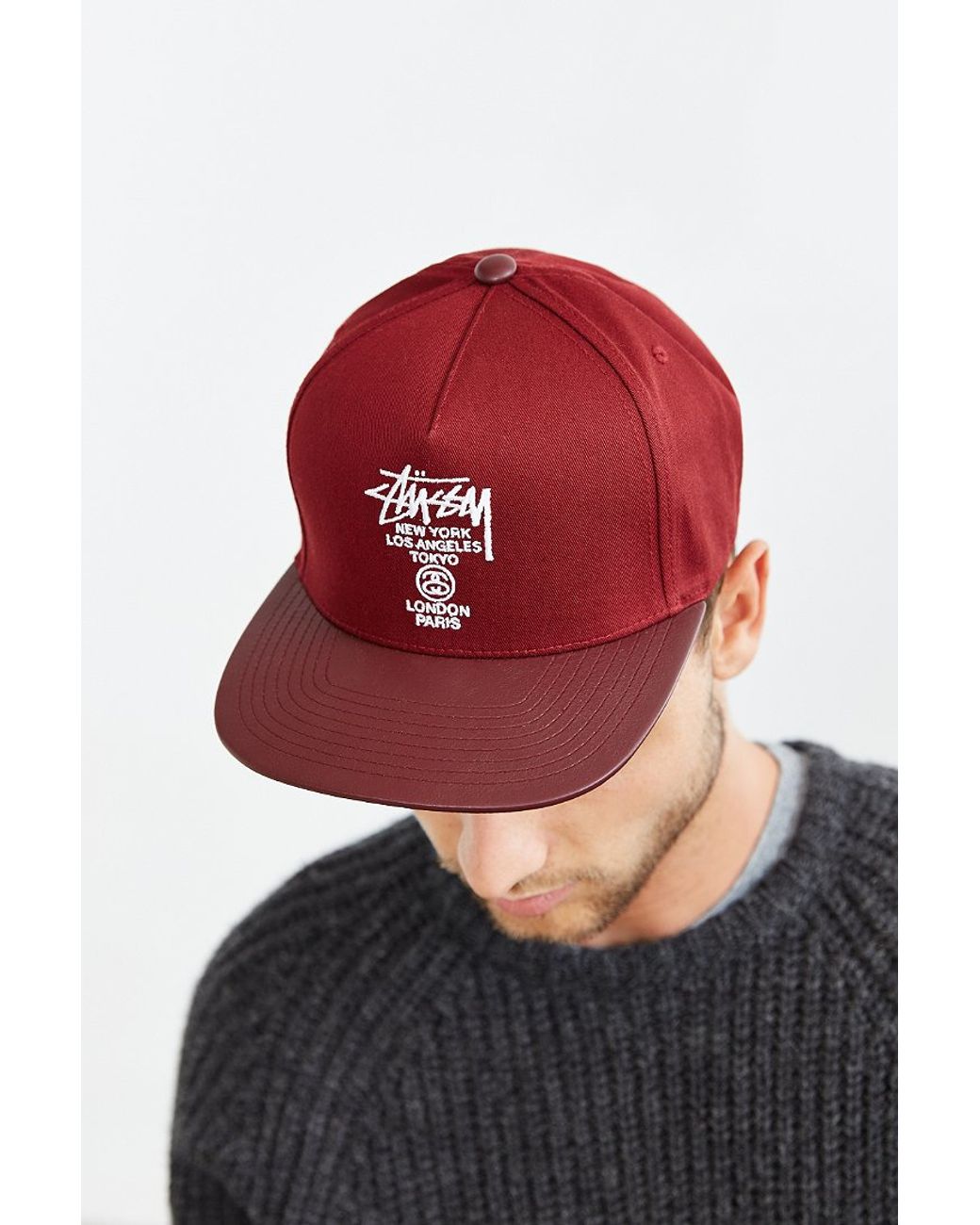 Stussy World Tour Snapback Hat in Red for Men | Lyst