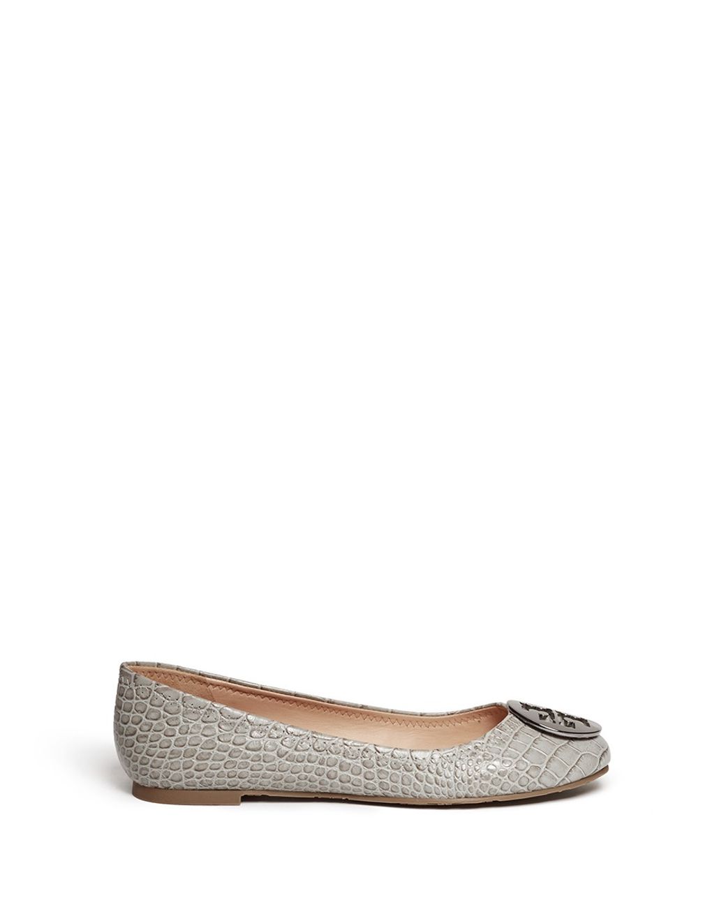 Tory Burch 'reva' Crocodile Print Ballet Flats in Gray | Lyst