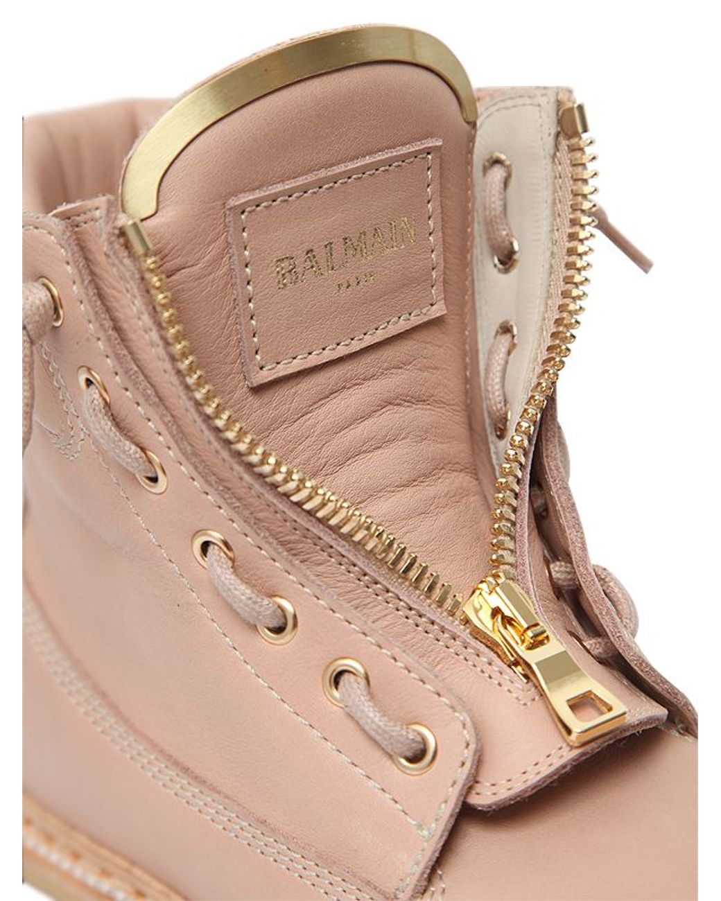 Balmain Taiga Leather Military Boots in Nude (Pink) | Lyst