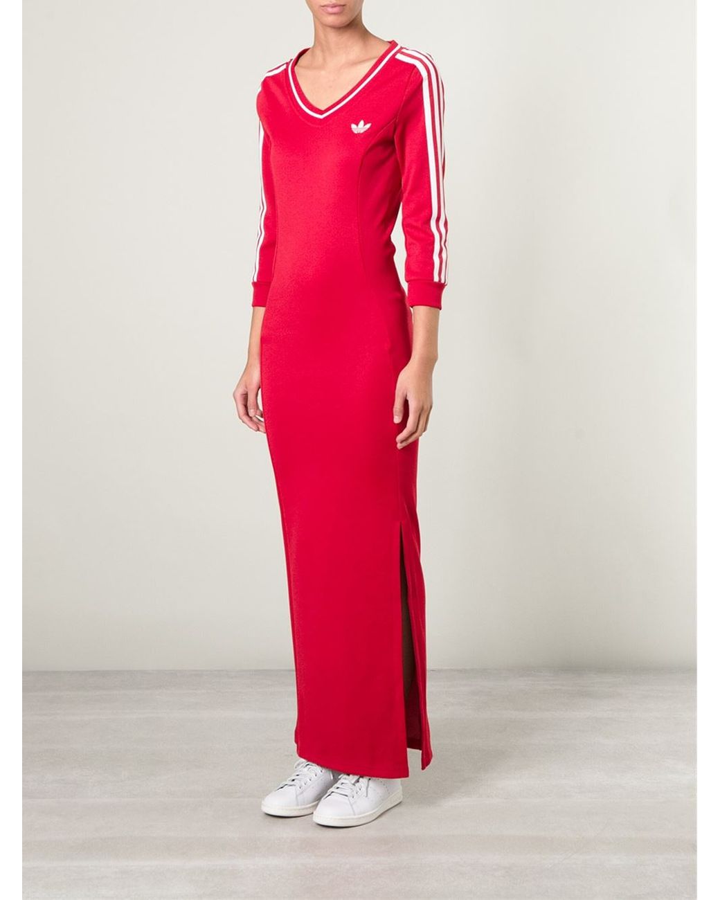 adidas Long Line Jersey Dress in Red | Lyst UK