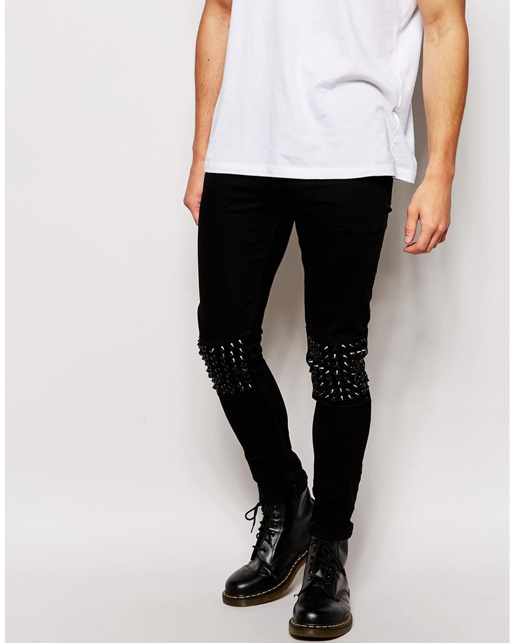 ASOS Super Skinny Jeans With Studded Knee Panels in Black for Men | Lyst