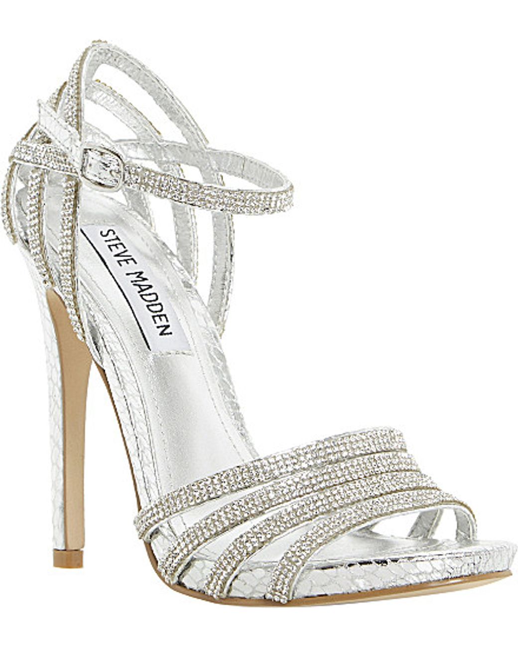 Steve Madden Cagged Diamante Strappy Heeled Sandals - For Women in Metallic  | Lyst UK