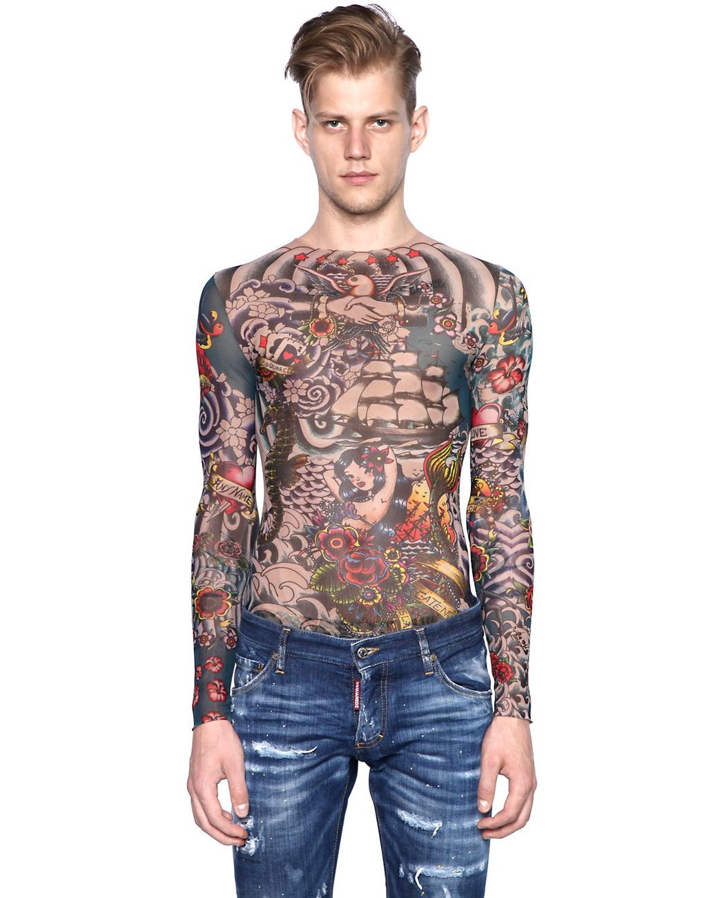 DSquared² Tattoo Printed Sheer Long Sleeve T-shirt for Men | Lyst