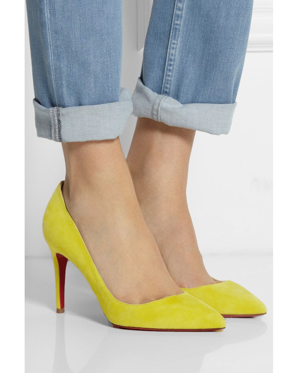 Christian Louboutin Pigalle 85 Suede Pumps in Yellow | Lyst