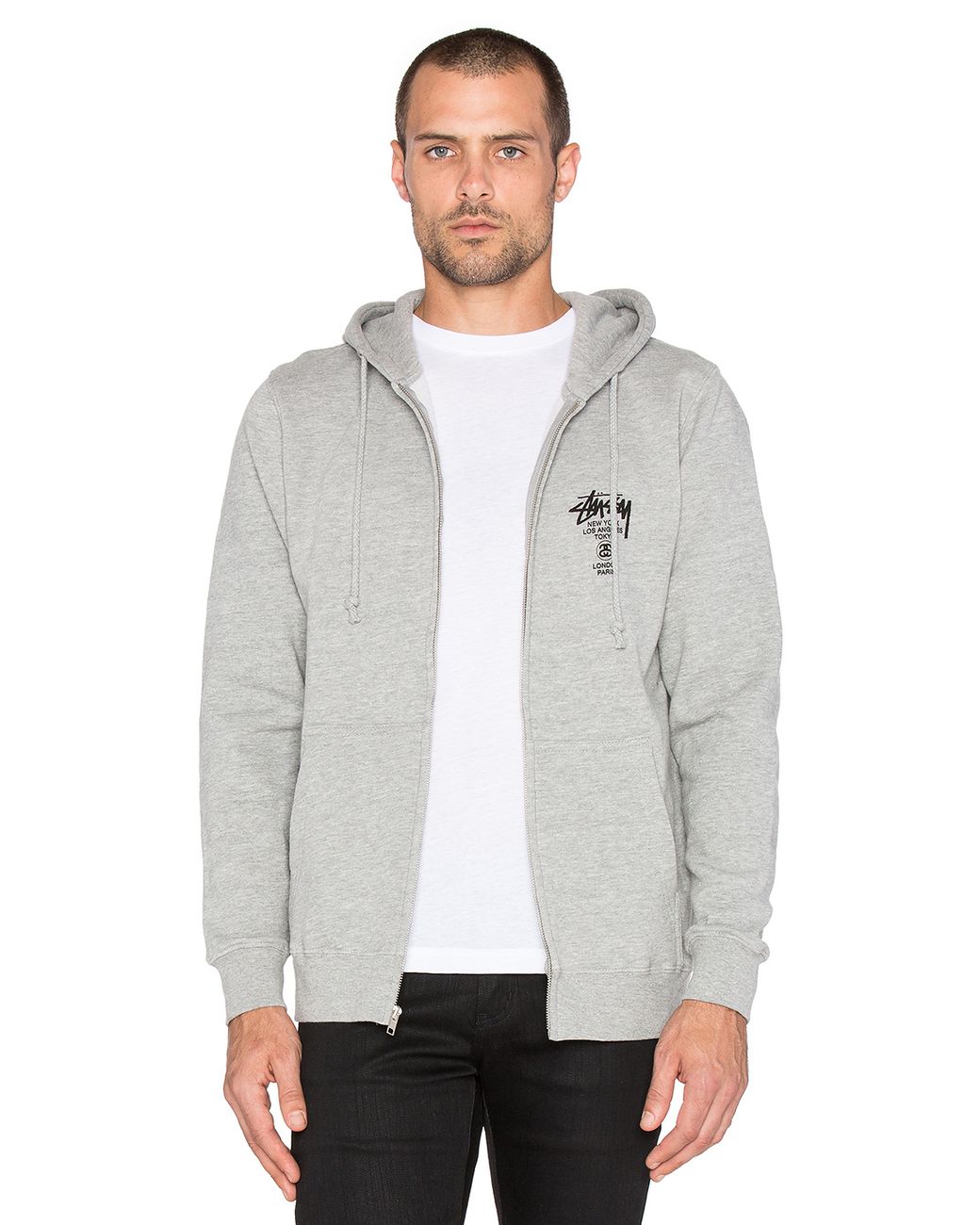 Stussy World Tour Zip Hoodie in Gray for Men | Lyst