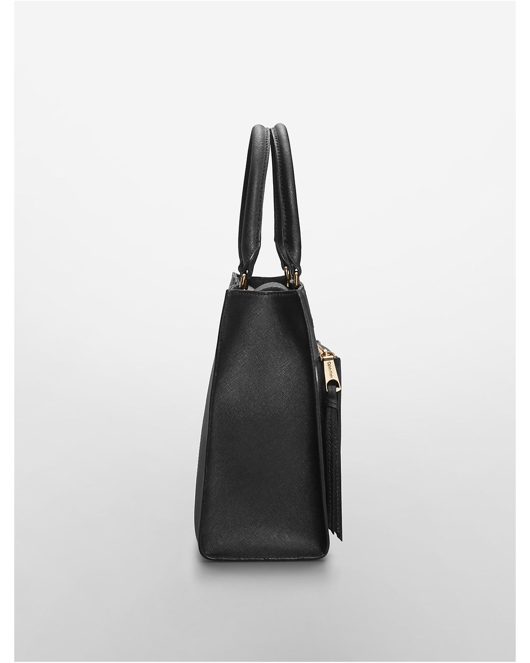 Calvin Klein Saffiano Leather Small Tote Bag in Black/Gold (Black) | Lyst