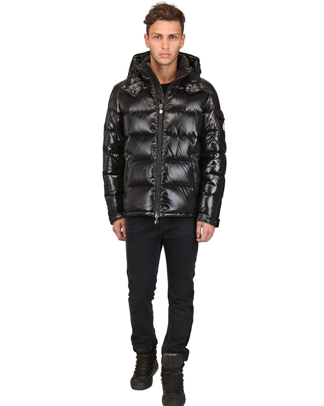 Moncler Maya Shiny Nylon Down Jacket in Black for Men | Lyst