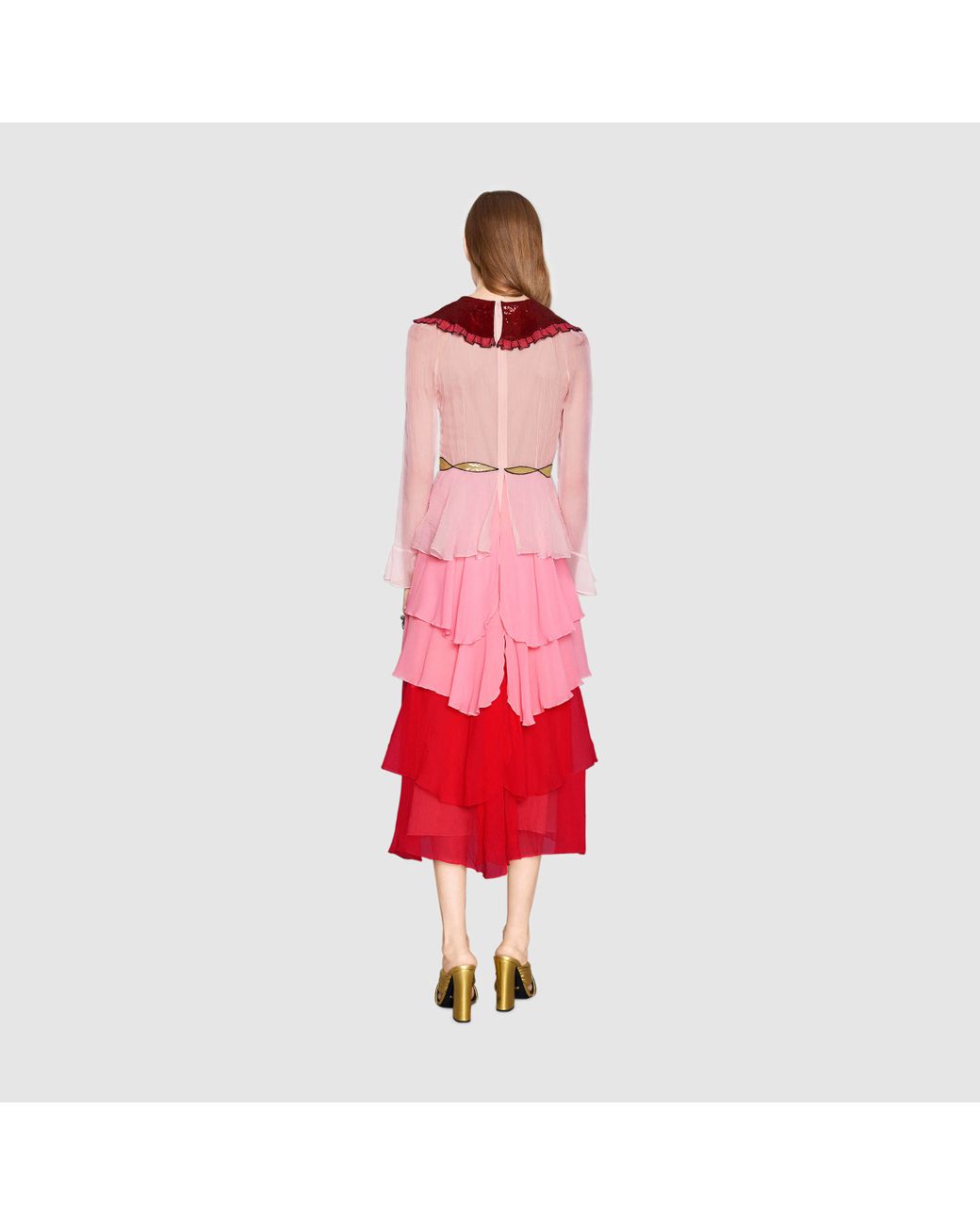 Gucci Embroidered Chiffon Dress in Pink | Lyst