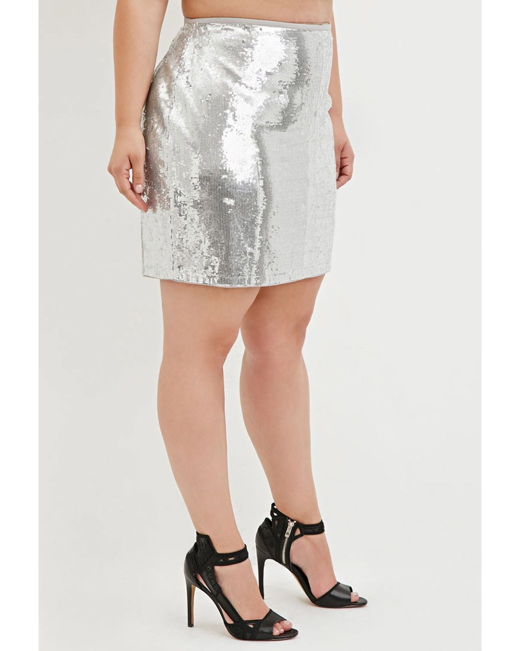 Forever 21 Plus Size Sequined Mini Skirt in Silver (Metallic) | Lyst