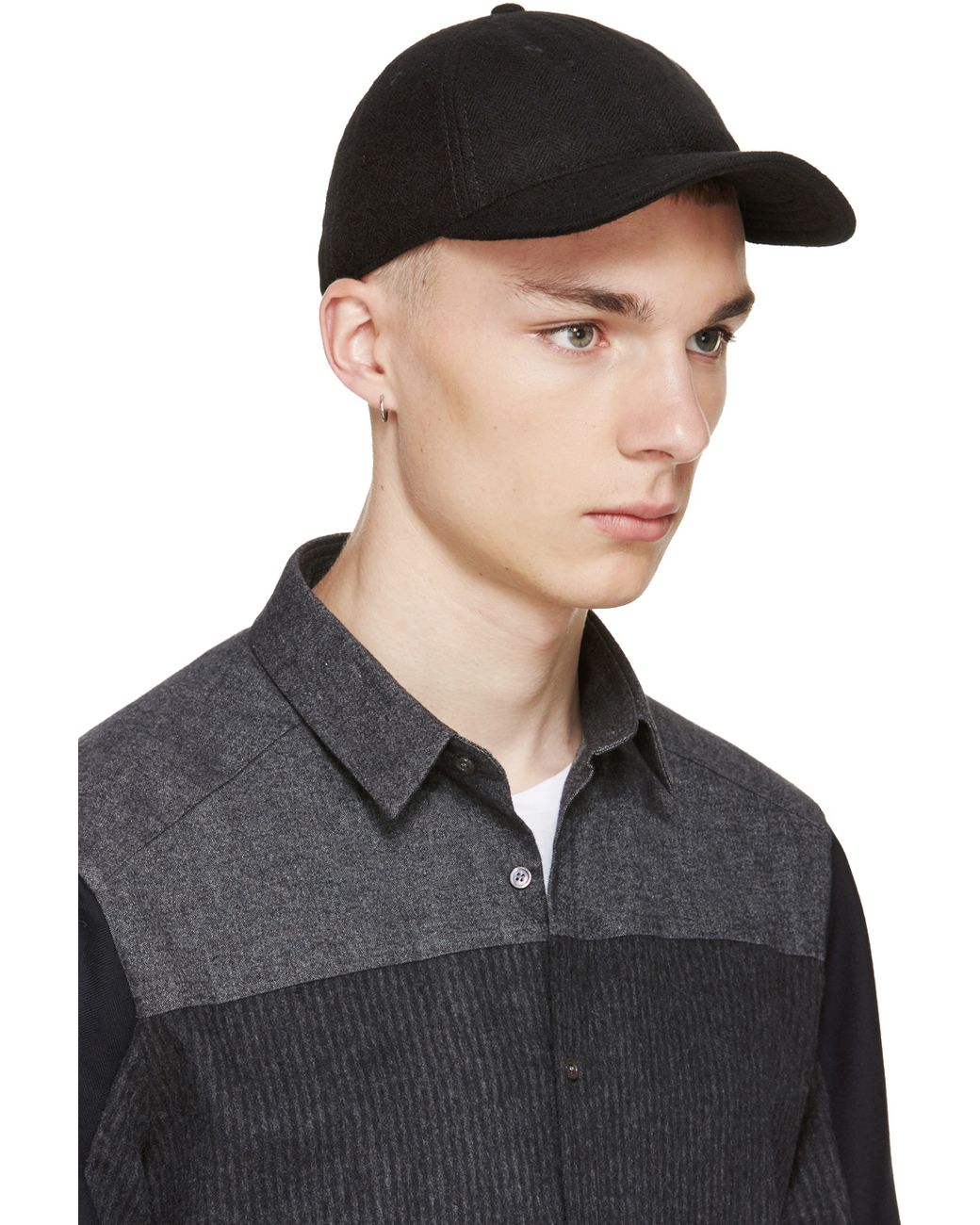 Black Herringbone Baseball Cap for Men 