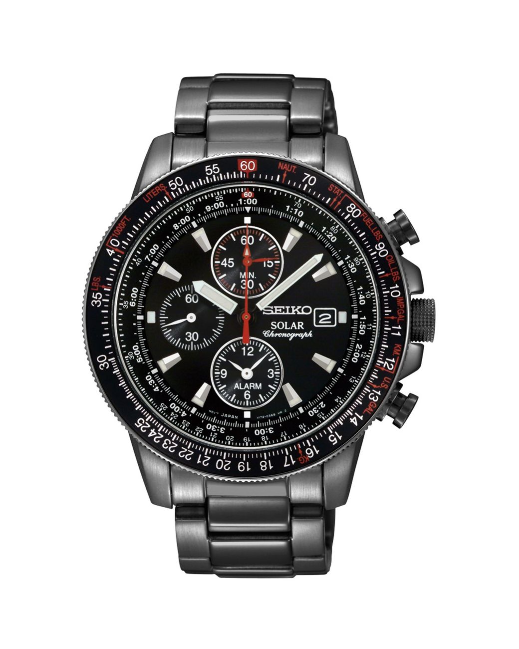 Seiko Mens Chronograph Solar Aviator Black Ionfinished Stainless Steel  Bracelet Watch 43mm Ssc145 for Men | Lyst