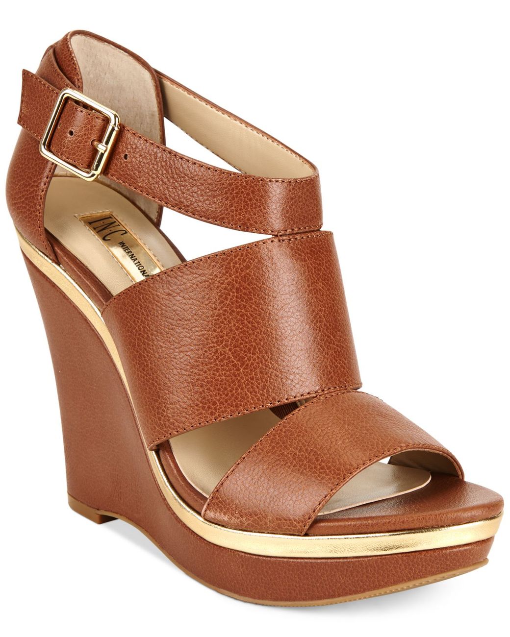 INC International Concepts Womens Camie Platform Wedge Sandals in Tobacco/Paris Gold (Brown) Lyst