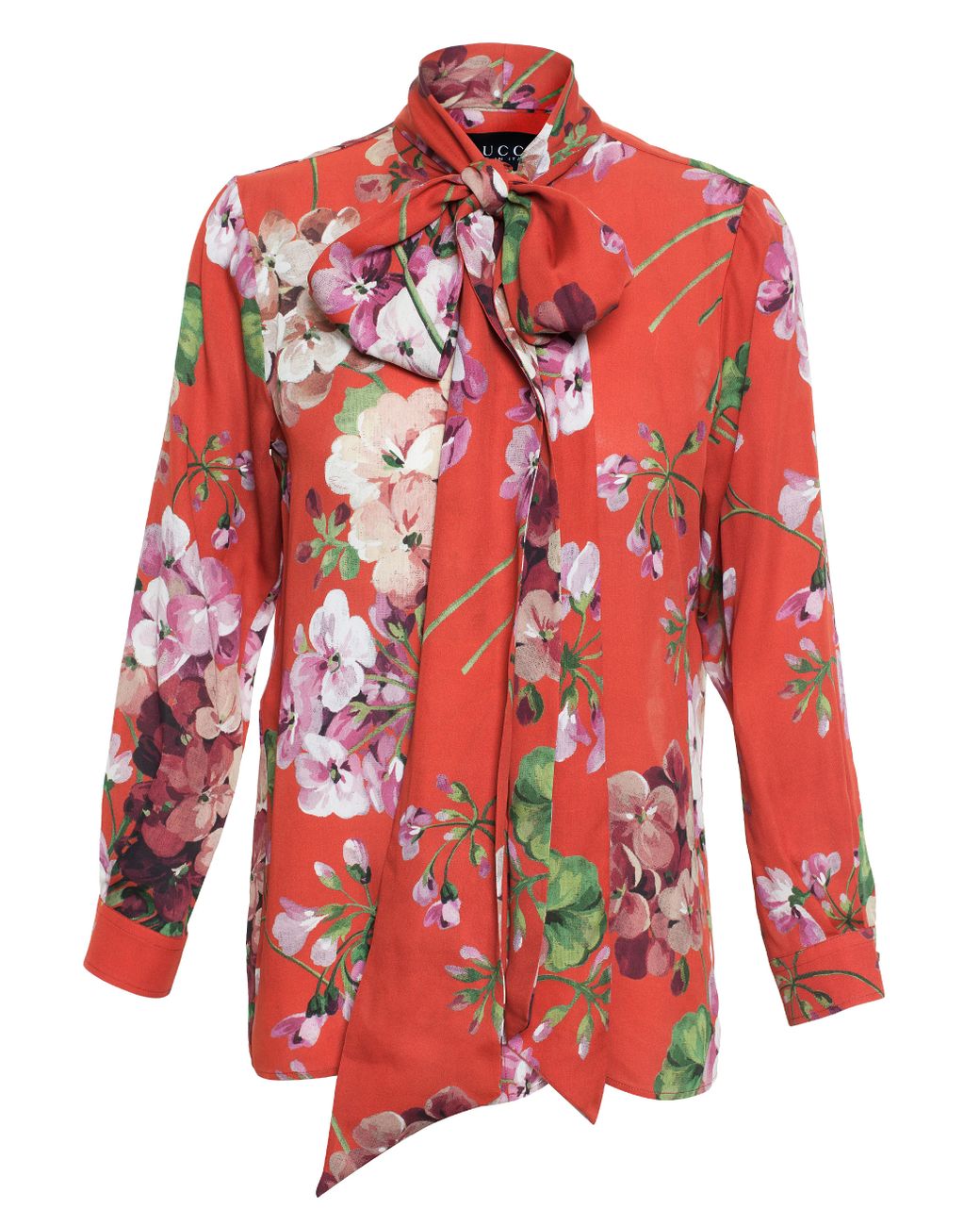 Gucci Floral Print Silk Blouse in Black | Lyst