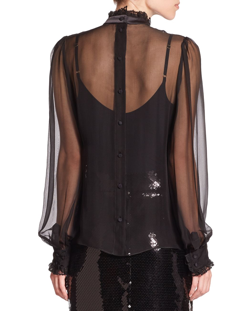 Dolce & Gabbana Sheer Chiffon Ruffle-Bib Blouse in Black | Lyst