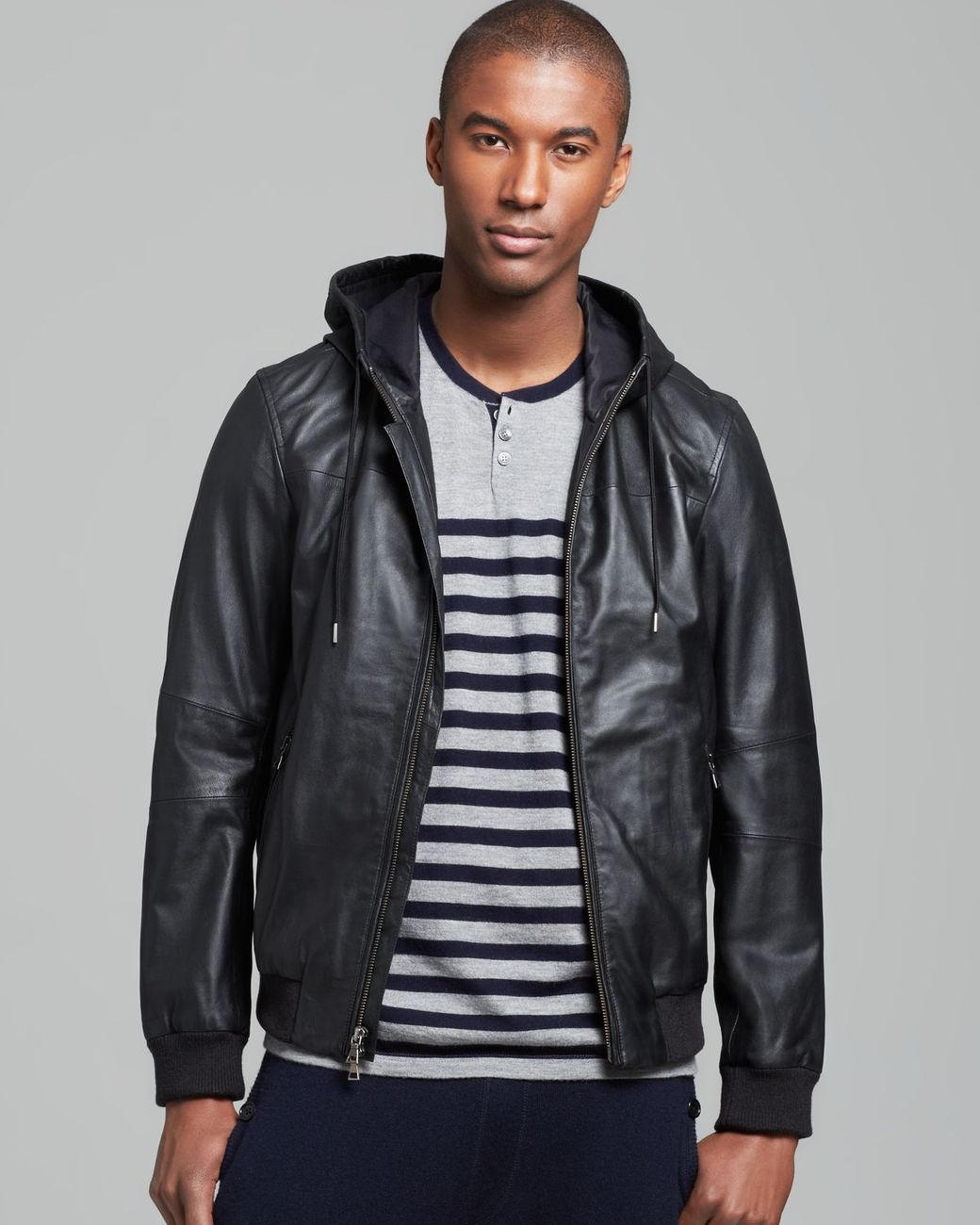 Vince Hooded Leather Jacket in Blue for 