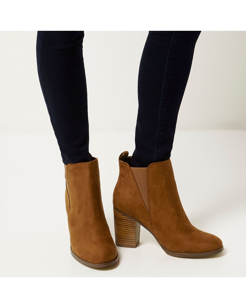 River Island Tan Heeled Chelsea Ankle Boots in Brown | Lyst