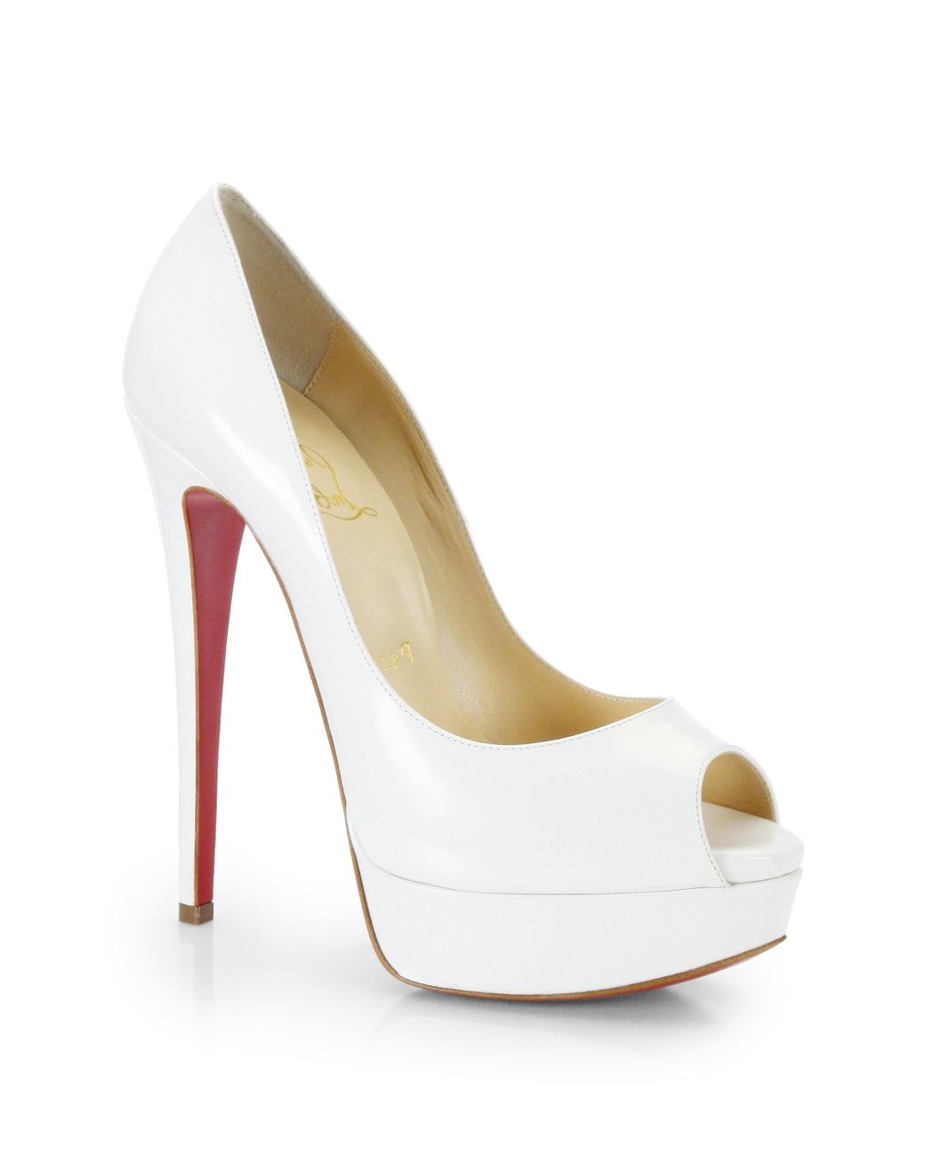 Louboutin Lady Peep Leather Pumps in White | Lyst