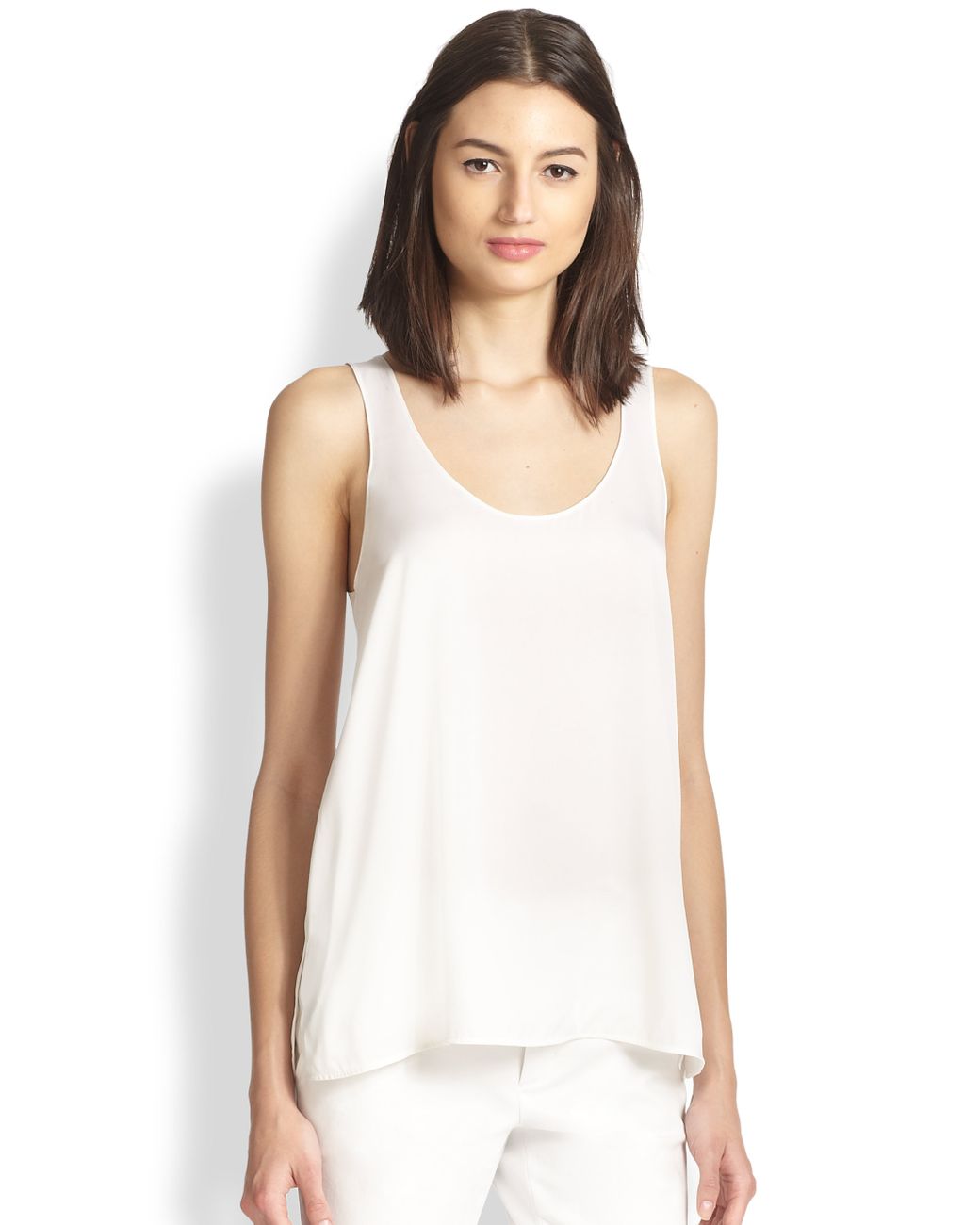Vince Silk Tank Top in White | Lyst