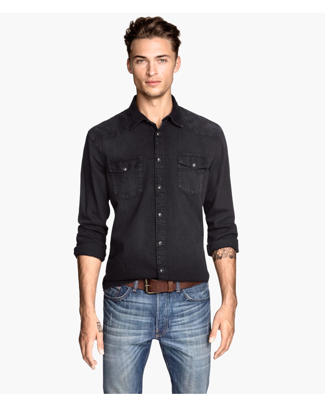 H&M Denim Shirt in Black for Men | Lyst