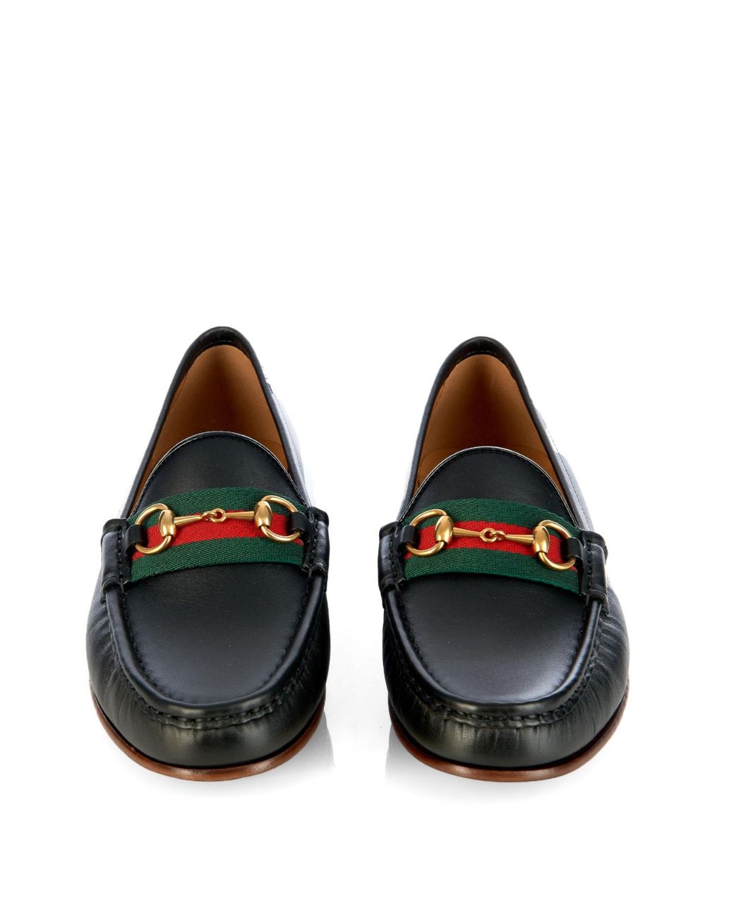 Gucci Horsebit And Web Leather Loafers in Black | Lyst