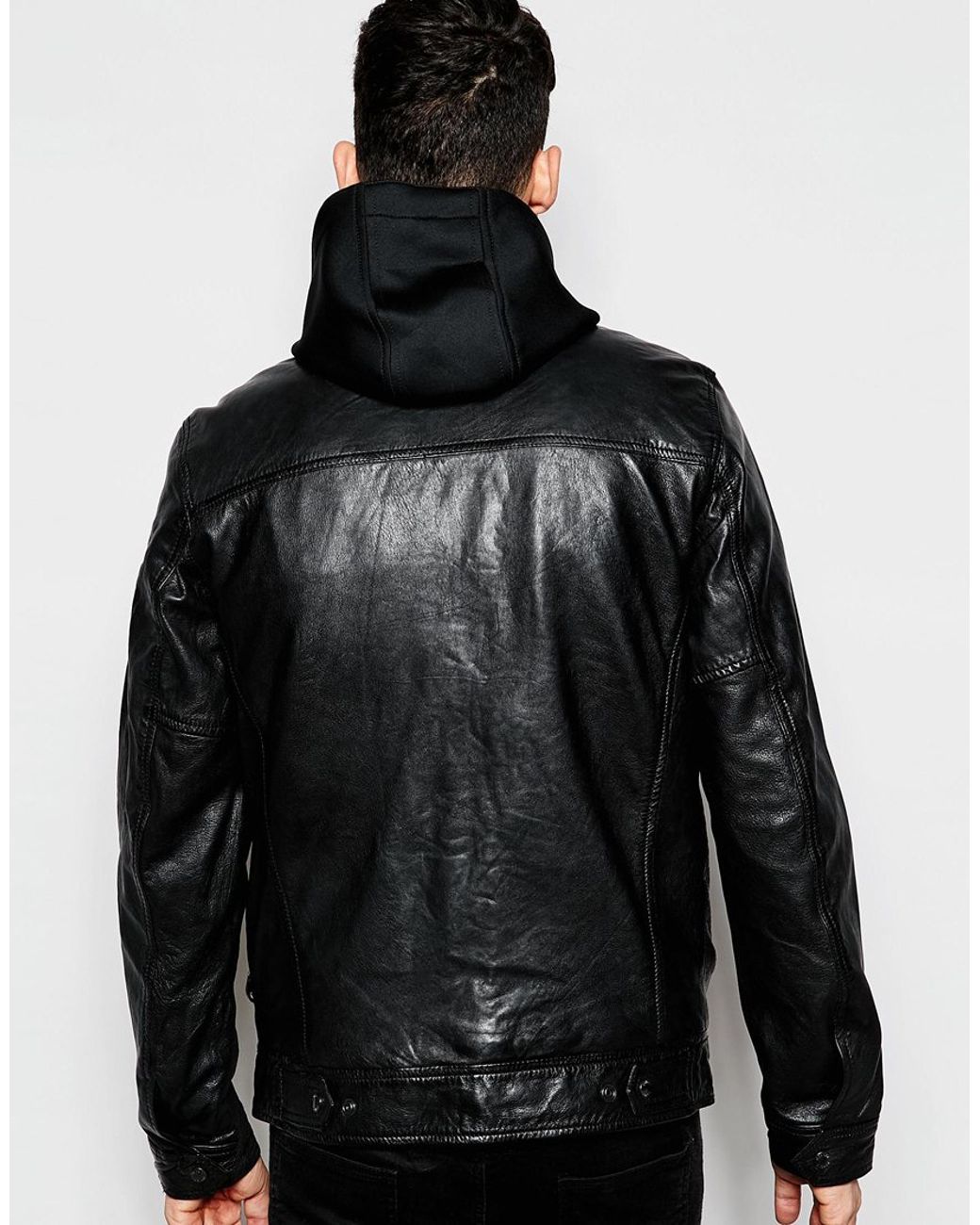 Mens leather jacket with hoodie insert sale