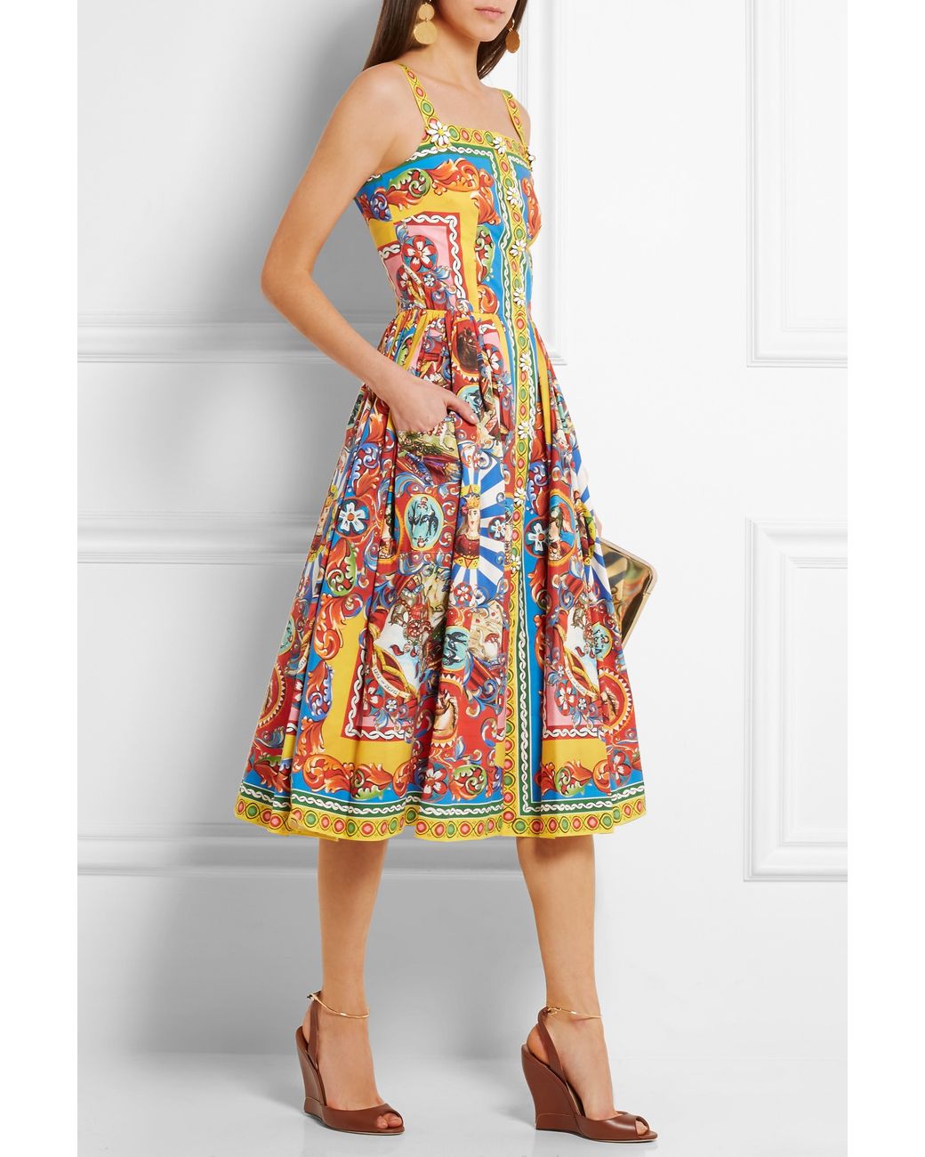 Dolce & Gabbana Printed Cotton-poplin Midi Dress | Lyst