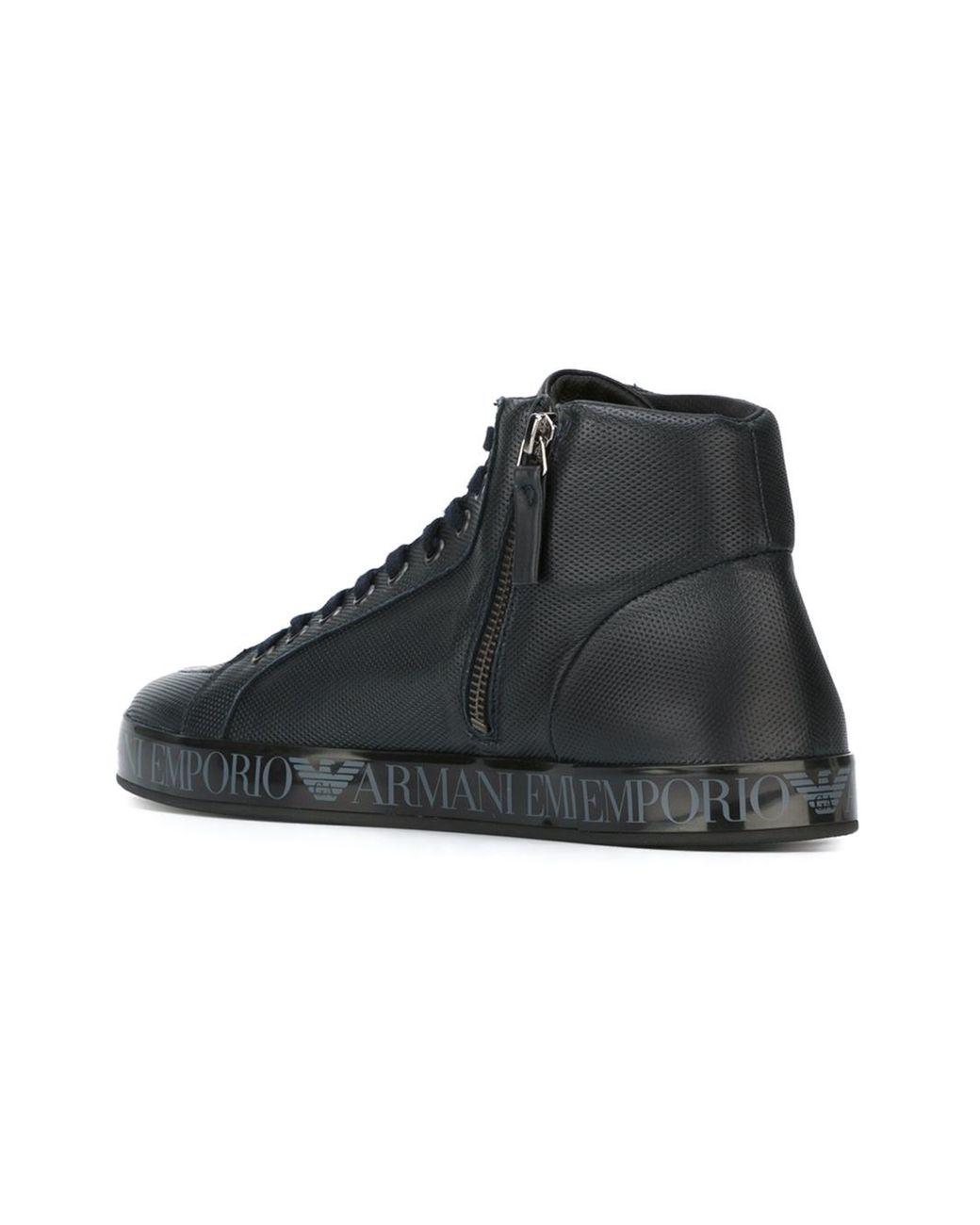 Emporio Armani Leather and Sheepskin High Top Sneakers in Blue for Men Lyst UK