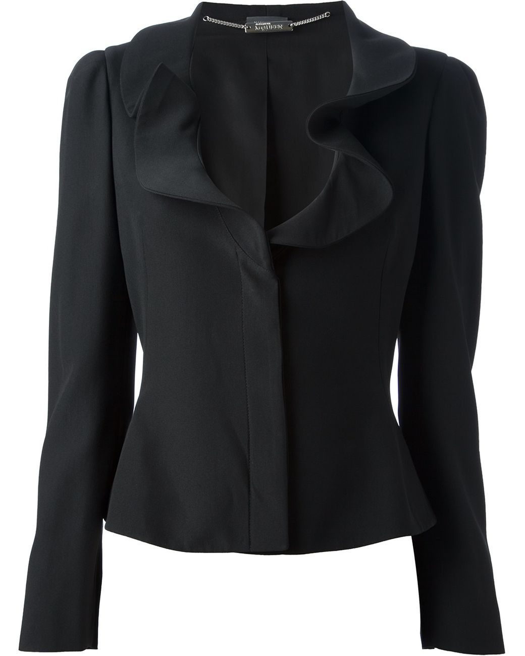Alexander McQueen Ruffle Collar Blazer in Black | Lyst