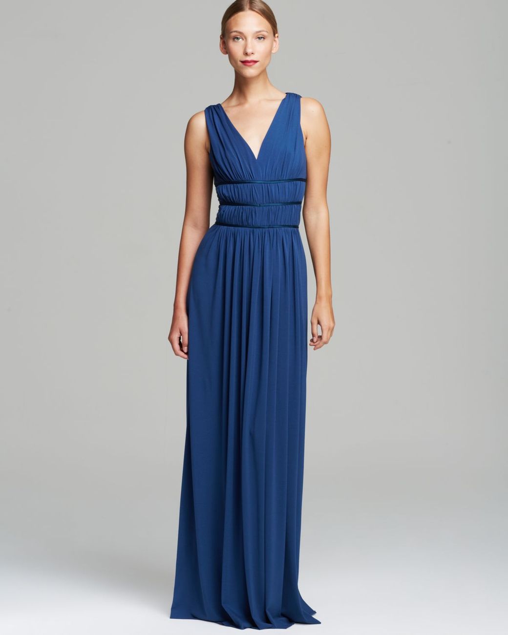 Vera Wang Sleeveless Grecian Double V-Neck Matte Jersey Maxi Dress in Blue  | Lyst
