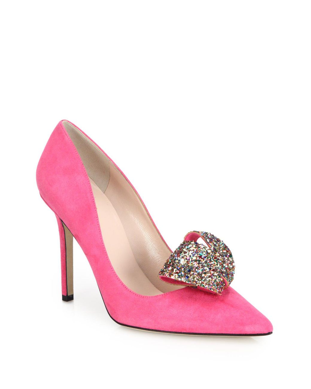 Kate Spade Louisa Glitter Bow Suede Pumps in Pink | Lyst
