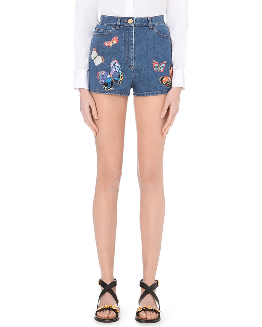 Valentino Butterfly-embroidered Denim Shorts in Blue | Lyst