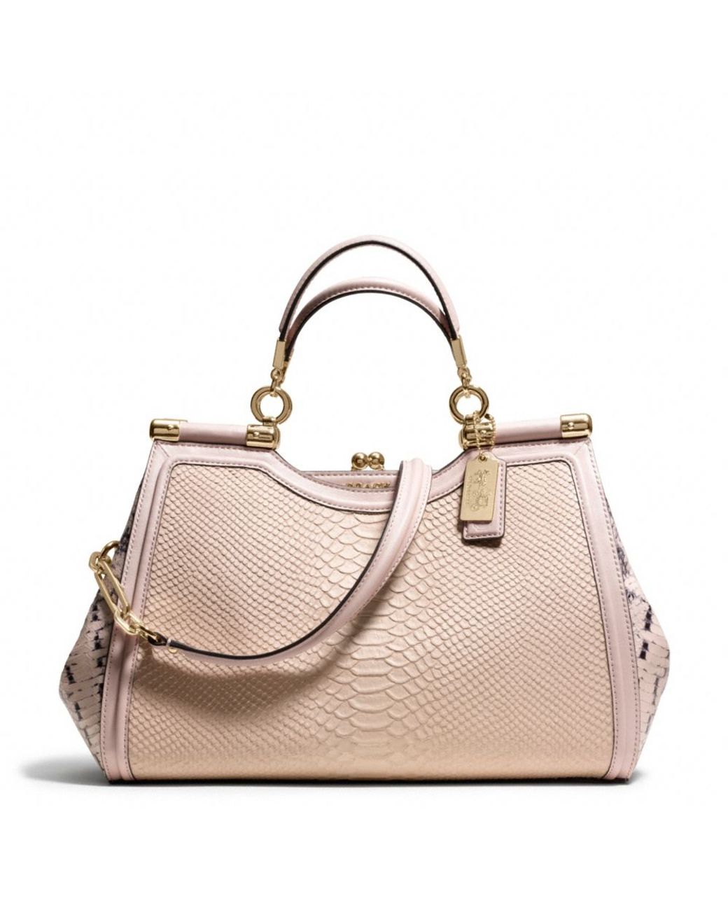 COACH Madison Pinnacle Carrie Satchel in Python Embossed Leather in Pink |  Lyst