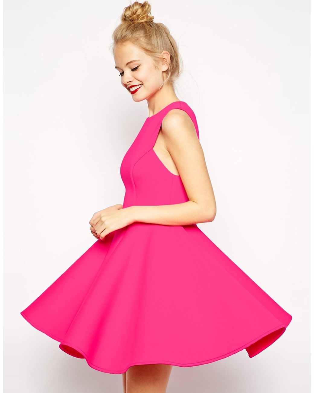 Shop Hot Pink Poplin Off-Shoulder Fit & Flare Dress for Women - Easy  Returns – Fledgling Wings