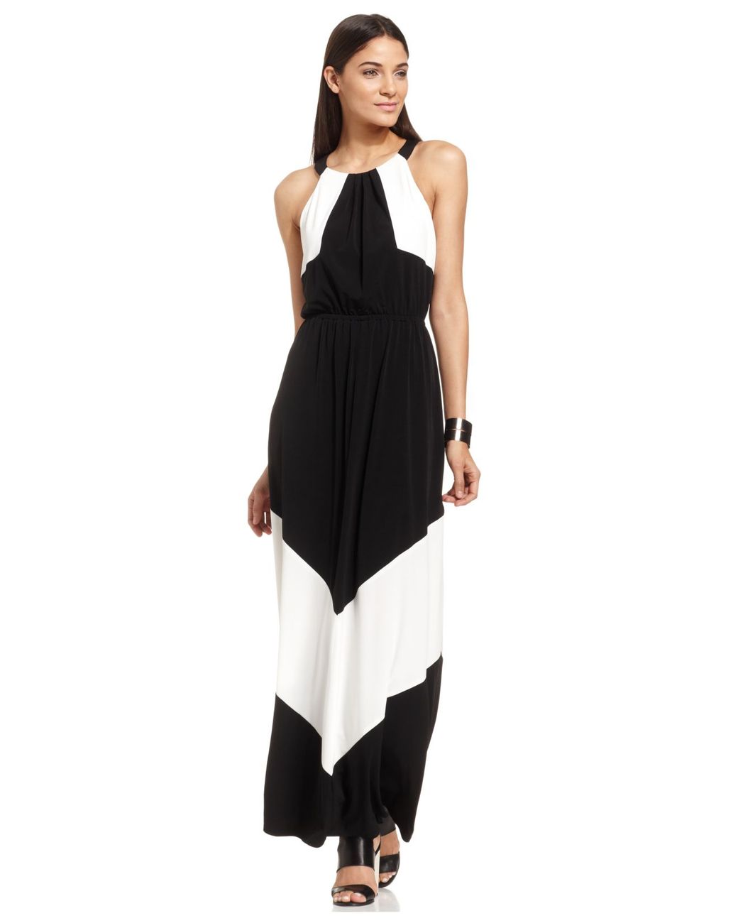 Vince Camuto Colorblock Halter Maxi Dress in Black | Lyst
