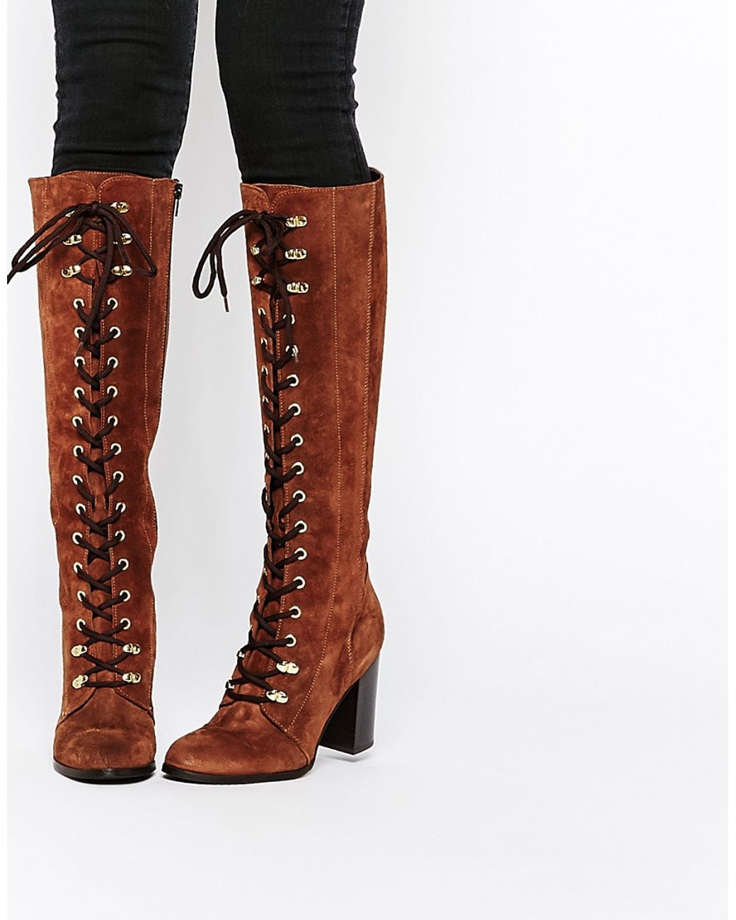 Carvela Kurt Geiger Wander Rust Suede Lace Up Knee Boots in