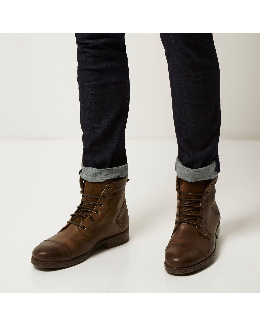 River island leather desert cheap boots in light brown