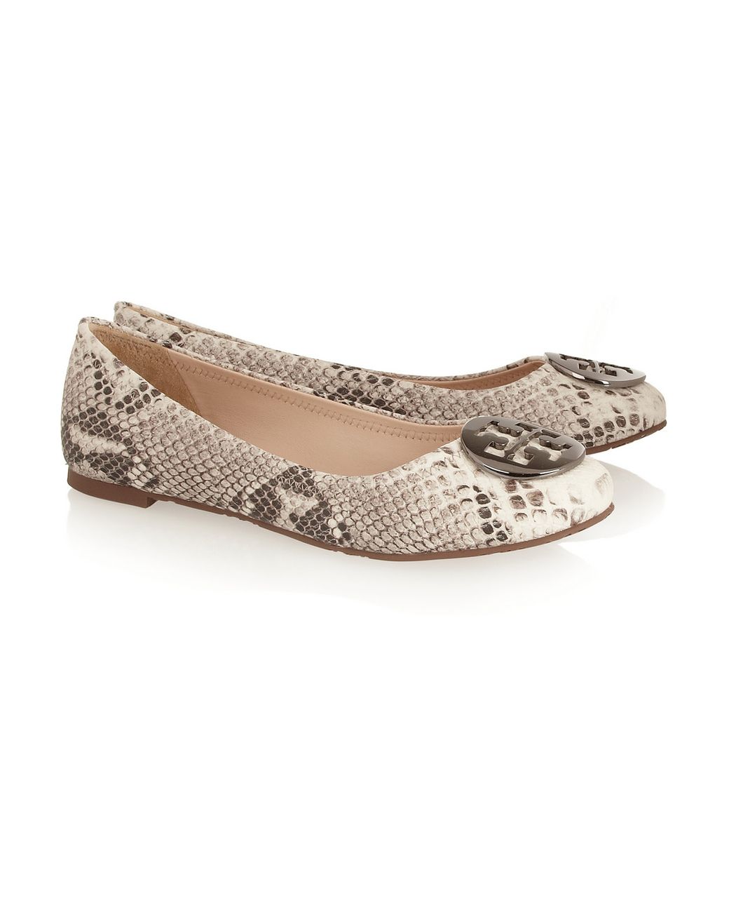 Tory Burch Reva Snake-Effect Leather Ballet Flats in Natural | Lyst