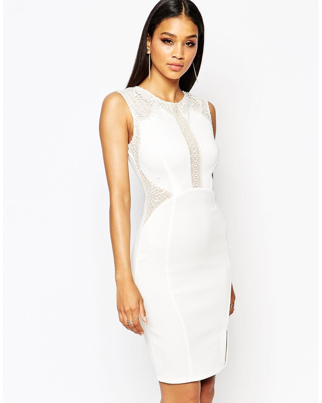Lipsy Lace Mesh Insert Bodycon Dress White Lyst UK