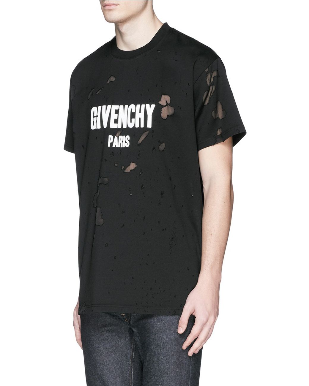 Givenchy Logo-Print Distressed Cotton T-Shirt in Black for Men | Lyst