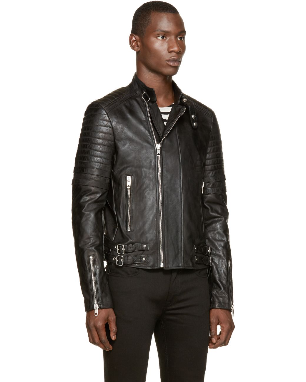 Diesel Black Gold Black Leather Laxony Bike Jacket for Men | Lyst