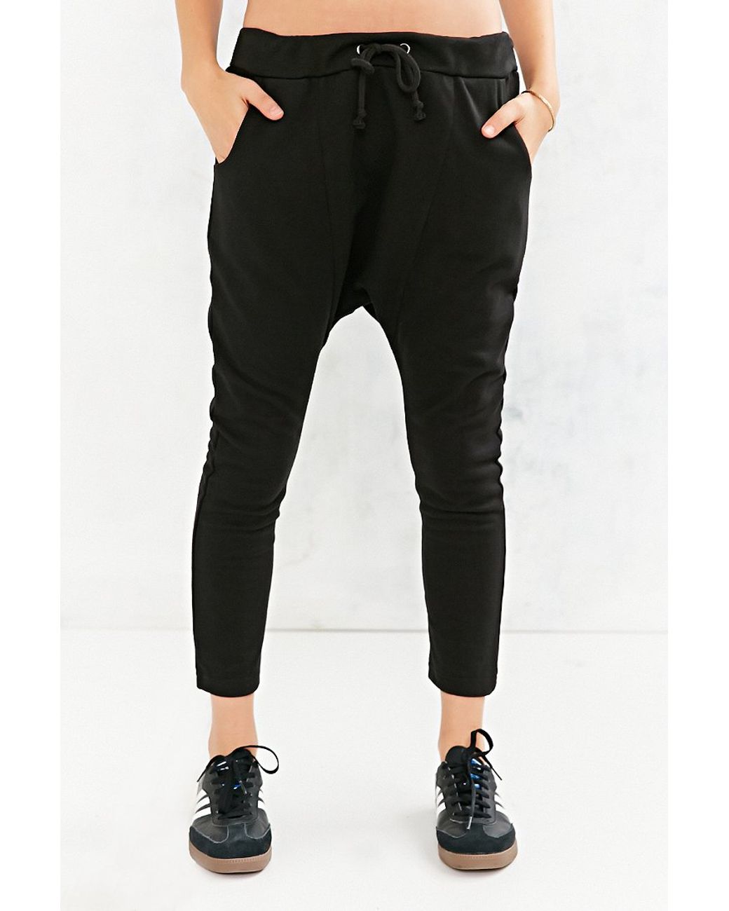 Black drop crotch joggers best sale