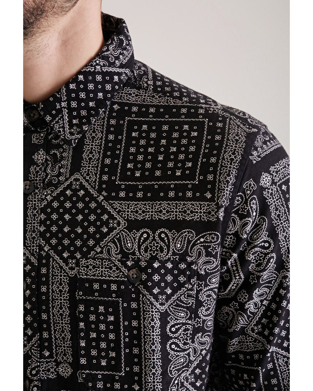 Cotton Bandana Print Collared Shirt 