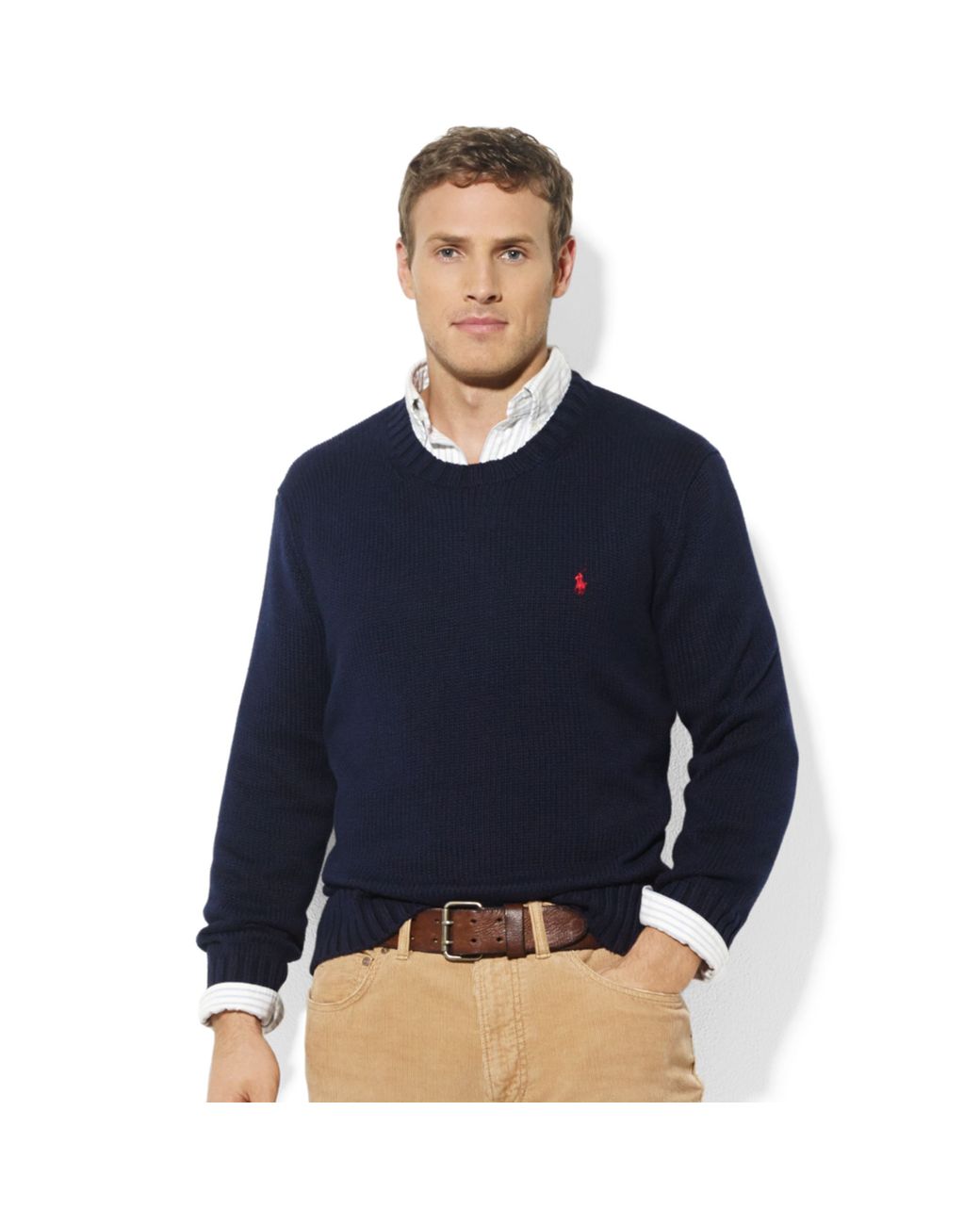 Ralph Lauren Crew Neck Cotton Sweater in Blue for Men | Lyst