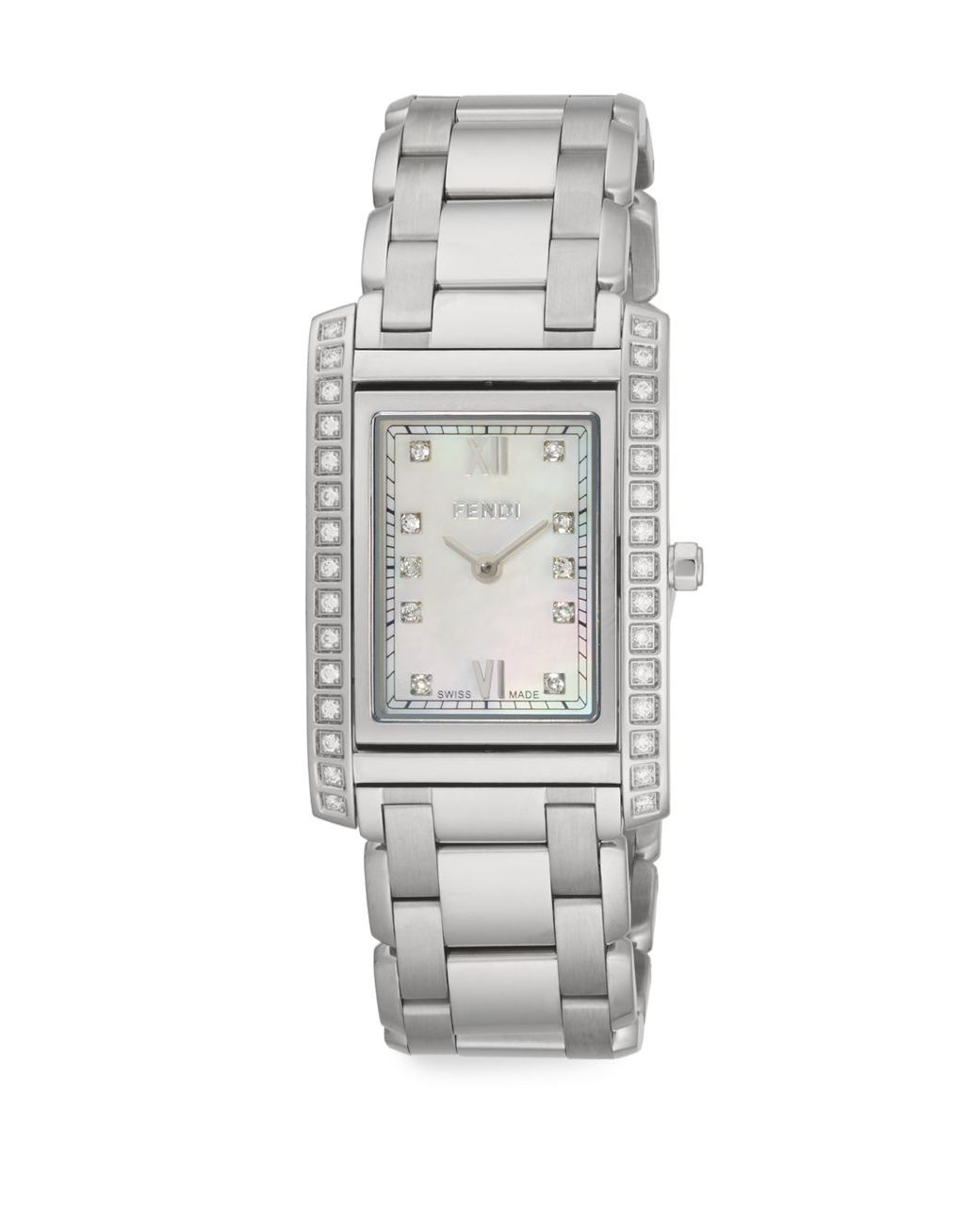 Fendi Loop Diamond Mother of pearl Stainless Steel Rectangular