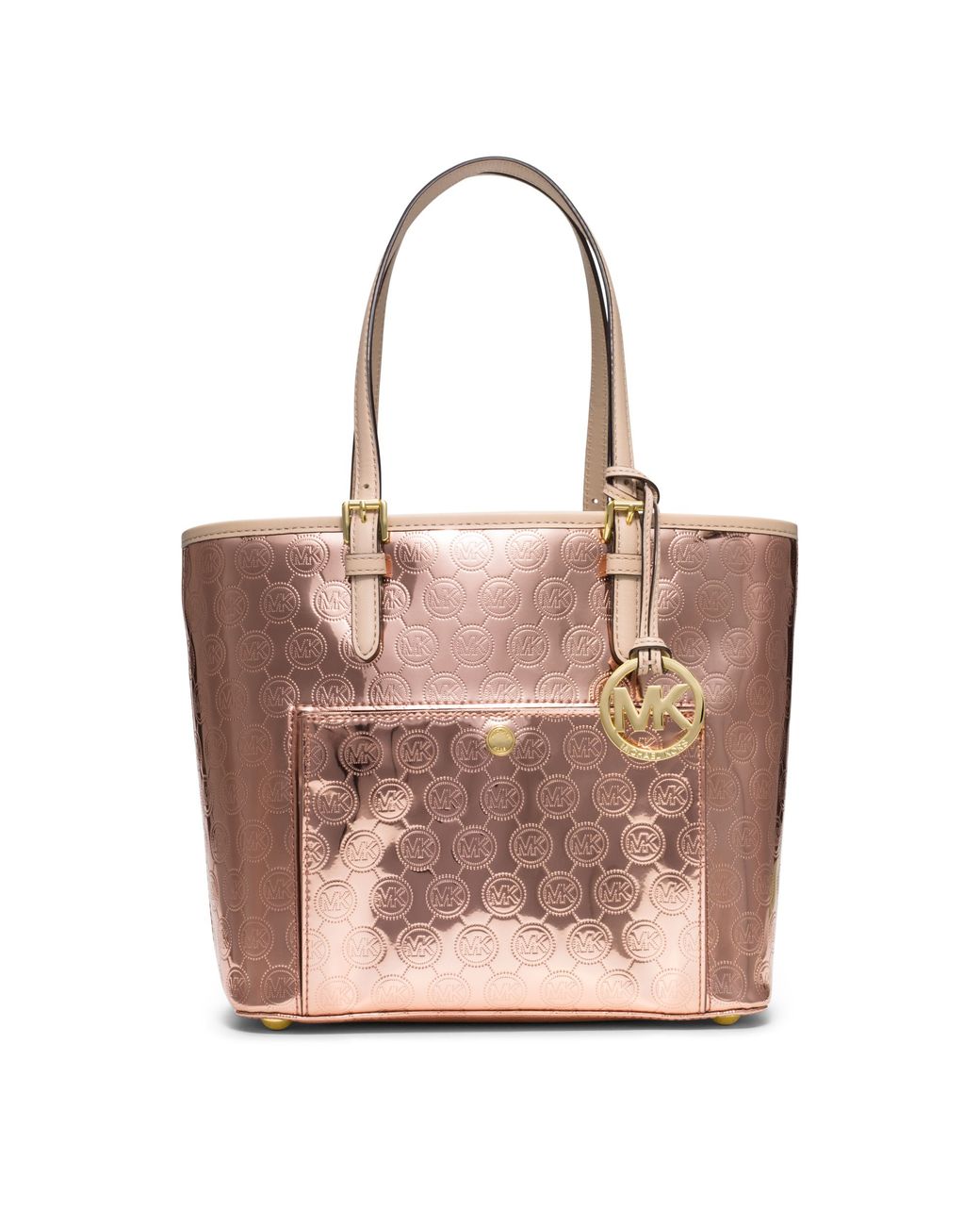 michael kors jet set tote metallic rose gold