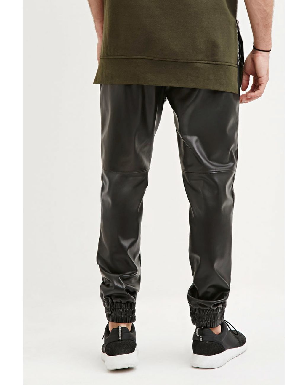 Faux Leather Joggers in Black for Men 