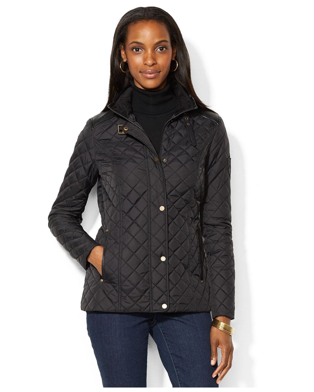 Lauren by Ralph Lauren Quilted Snap-Front Equestrian Jacket in Blue | Lyst