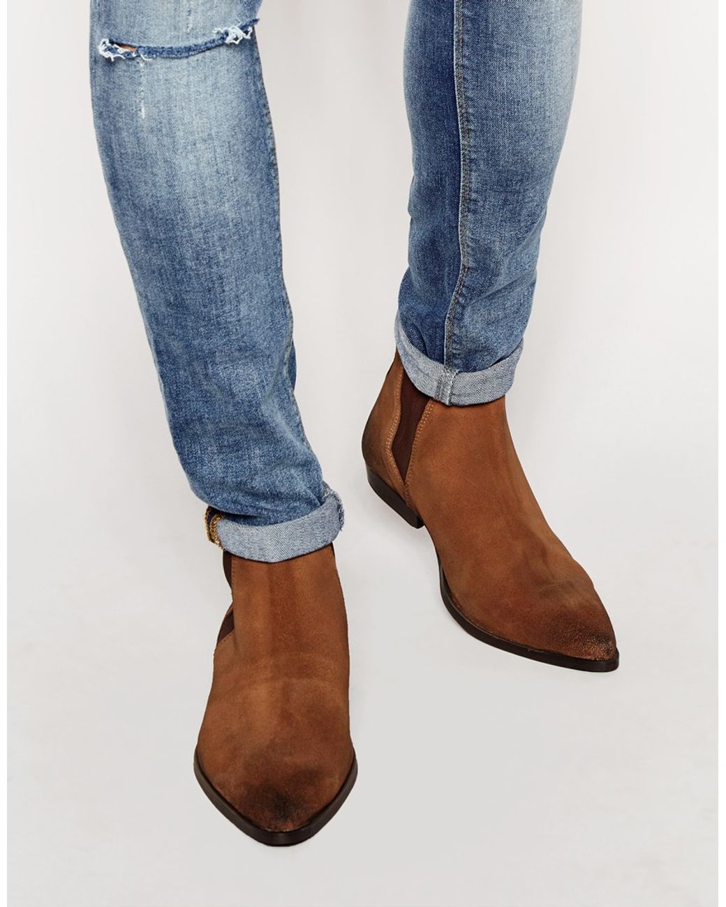 ASOS Pointed Chelsea Boots In Brown Suede for Men | Lyst